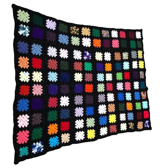 Vtg Granny Square Afghan Crochet Blanket Roseanne 61”x48” Small Big Bang Theory - Picture 3 of 6